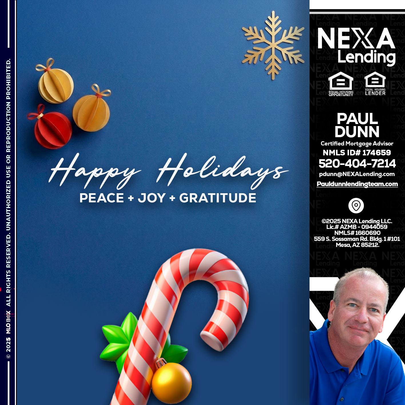 HAPPY HOLIDAYS - Paul Dunn -Certified Mortgage Advisor