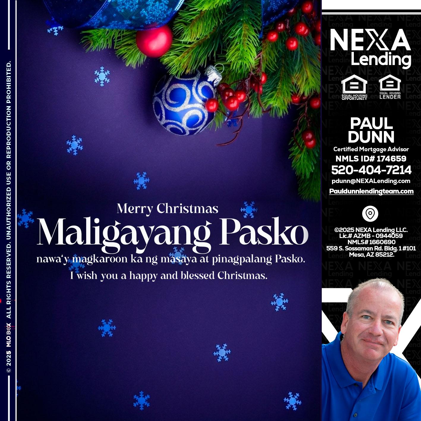 Maligayang Pasko - Paul Dunn -Certified Mortgage Advisor