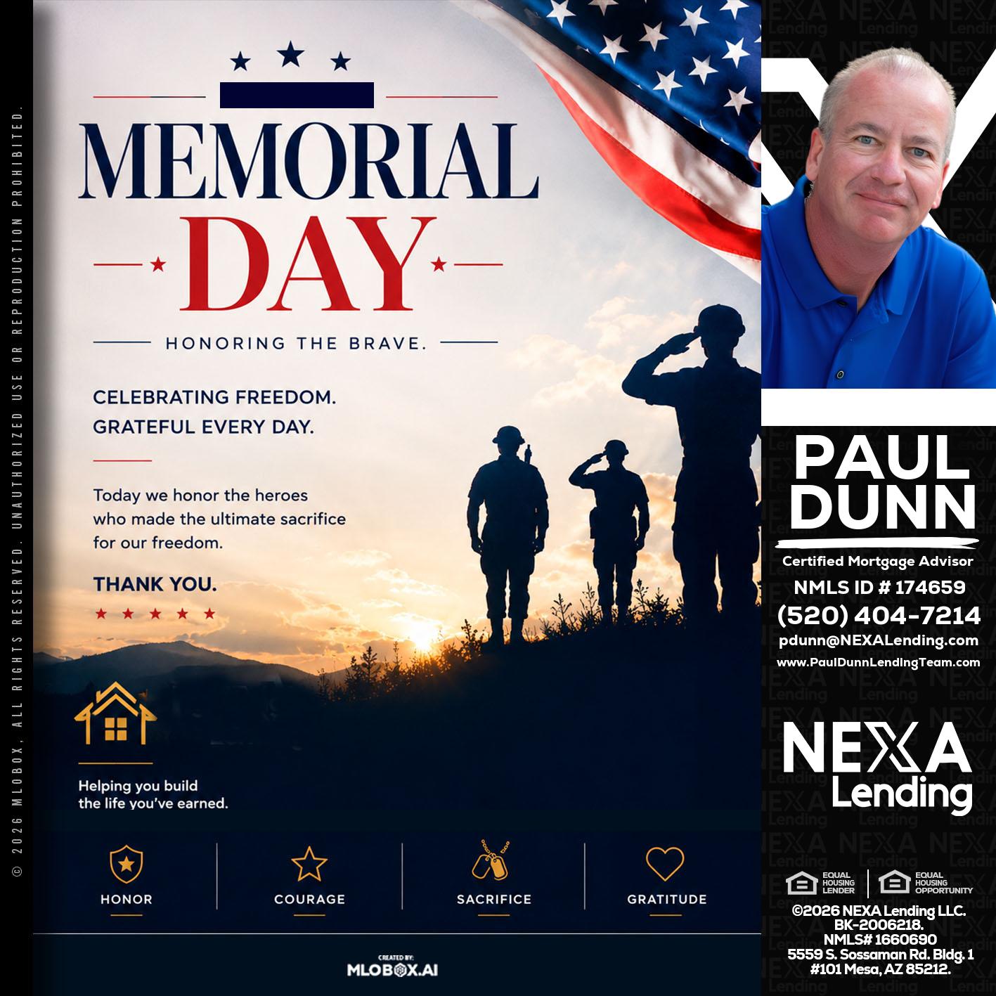 MEMORIAL DAY - Paul Dunn -Certified Mortgage Advisor